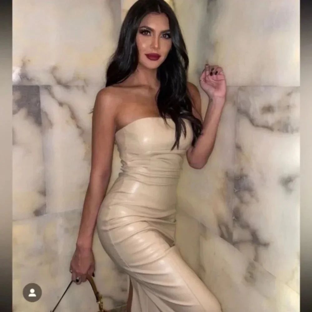 Zara Faux Leather Strapless Midi Dress Beige Blogger  Fav Size Small - Picture 3 of 15